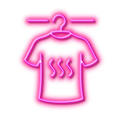 Dry t-shirt line icon. Laundry shirt sign. Clothing cleaner. Neon light effect outline icon.