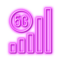 5g wifi signal quality line icon. Wireless technology sign. Neon light effect outline icon.