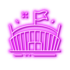 Sports stadium line icon. Arena with flag sign. Sport complex. Neon light effect outline icon.