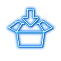Get box line icon. Open delivery parcel sign. Cargo package. Neon light effect outline icon.