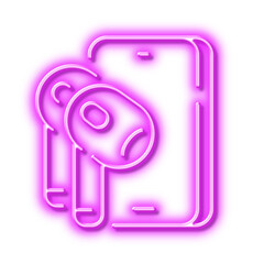 Earphones line icon. Mobile accessories sign. Neon light effect outline icon.