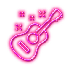 Acoustic guitar line icon. Music sign. Neon light effect outline icon.