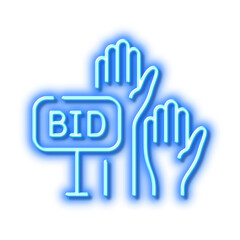 Bid offer line icon. Auction sign. Neon light effect outline icon.