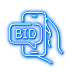 Bid offer line icon. Auction sign. Neon light effect outline icon.