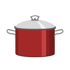 The pot is red with a lid .kitchen accessories.Isolated on a white background.Vector illustration of dishes.
