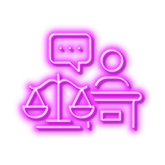 Court judge line icon. Justice scale sign. Neon light effect outline icon.