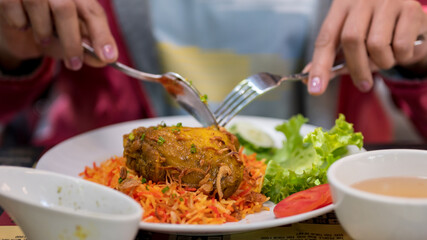 Close up kebab chicken in the restaurant