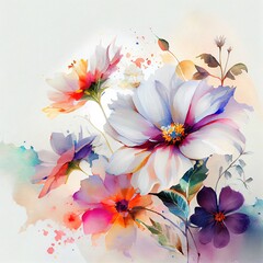 Beautiful watercolour flowers. Generative art	