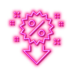 Discount line icon. Sale shopping sign. Neon light effect outline icon.