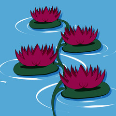 Backdrop with lotus flowers on a green leaf on a lake with streaks on the water.Website banner concept with chinese flower. Thai flower festive. Bualuang. - obrazy, fototapety, plakaty