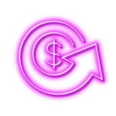 Dollar exchange line icon. Money refund or cashback sign. Neon light effect outline icon.