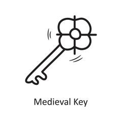 Medieval Key Vector Outline Icon Design illustration. Medieval Symbol on White background EPS 10 File