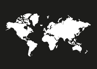 world map in white on an almost black background. isolated vector graphic