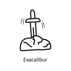 Exacalibur Vector Outline Icon Design illustration. Medieval Symbol on White background EPS 10 File
