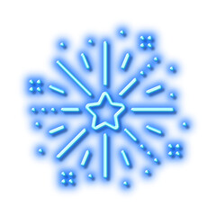 Fireworks explosion line icon. Pyrotechnic salute sign. Neon light effect outline icon.