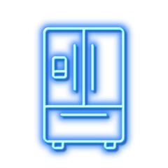 Refrigerator with ice maker line icon. Fridge sign. Neon light effect outline icon.