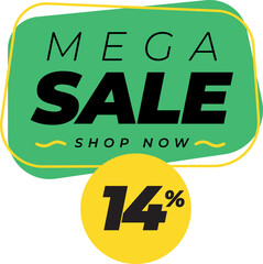 Fourteen 14 percent big discount sale banner label yellow