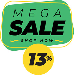 Ten 13 percent big discount sale banner label yellow