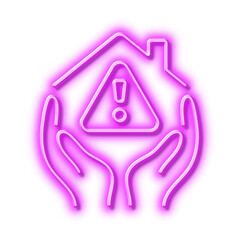 House protection line icon. Building warning sign. Neon light effect outline icon.