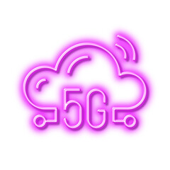 5g cloud computing line icon. Wireless technology sign. Neon light effect outline icon.