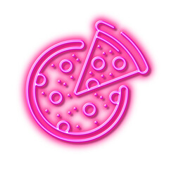 Pizza line icon. Italian food slice sign. Neon light effect outline icon.