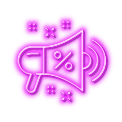 Sale megaphone line icon. Discount shopping sign. Neon light effect outline icon.