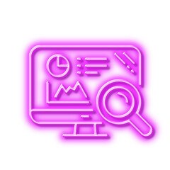 Seo statistics line icon. Search engine sign. Neon light effect outline icon.