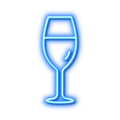 Wine glass line icon. Burgundy glass sign. Neon light effect outline icon.