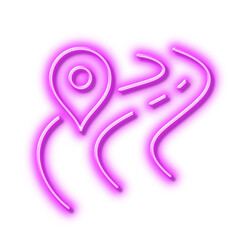 Road line icon. Journey path sign. Neon light effect outline icon.
