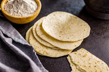Mexican Corn Tortillas on kitchen table.