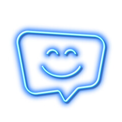 Smile face line icon. Happy emoticon chat sign. Speech bubble. Neon light effect outline icon.