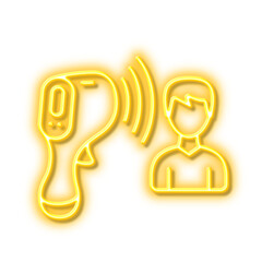 Electronic thermometer line icon. Temperature scanner sign. Neon light effect outline icon.