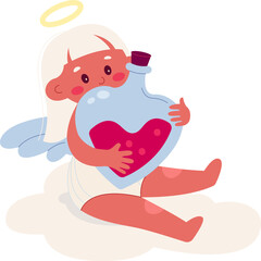 Cute cupid with love potion flat icon God of love