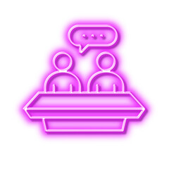 Employees talk line icon. Collaboration sign. Development partners. Neon light effect outline icon.