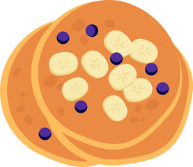 Tasty pancakes with bananas and blueberries flat icon