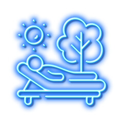 Lounger line icon. Deckchair furniture sign. Neon light effect outline icon.
