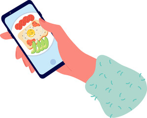 Food blog flat icon Taking photo by smartphone