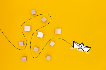 a paper boat that passes through obstacles and advances to its goal