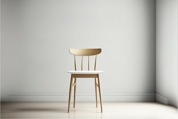 wood chair in white room for mockup. Generative AI