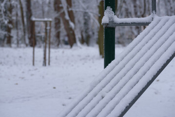 WINTER IN THE CITY - Snow covered park and terrain devices for active sport recreation