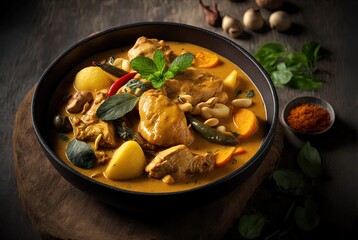 illustration of close-up Thai cuisine popular dish, Massaman curry