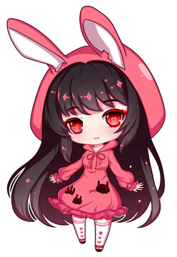 A rabbit hoody girl for happy new year post card of the Chinese zodiac 2023