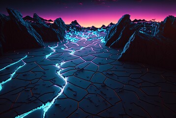 illustration of ground cracked pattern with light shine trough the earth crack pattern 