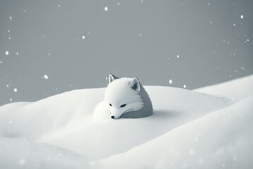 Fototapeta premium illustration of cute white fox in snow 