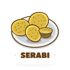 Illustration of Indonesian Food Named Serabi. Indonesian Pancake Made From Rice Flour and Coconut Milk with Leaf Plate