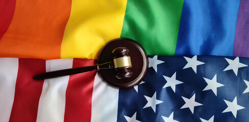 Law and order on background of flag of United States of America and LGBT Flag