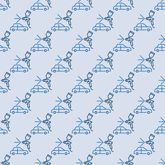 Car Spray Painting vector blue thin line geometric seamless pattern