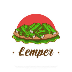 Hand Drawn Indonesian Traditional Food Named Lemper. Sticky Rice Filled with Chicken, Wrapped in Banana Leaves