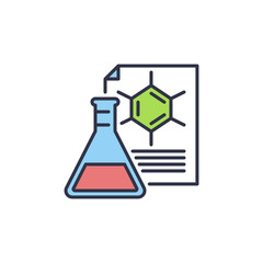 Documents with Chemical Flask vector Chemistry concept colored icon