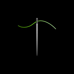 Needle with Green Thread colorful icon. Needlework vector symbol